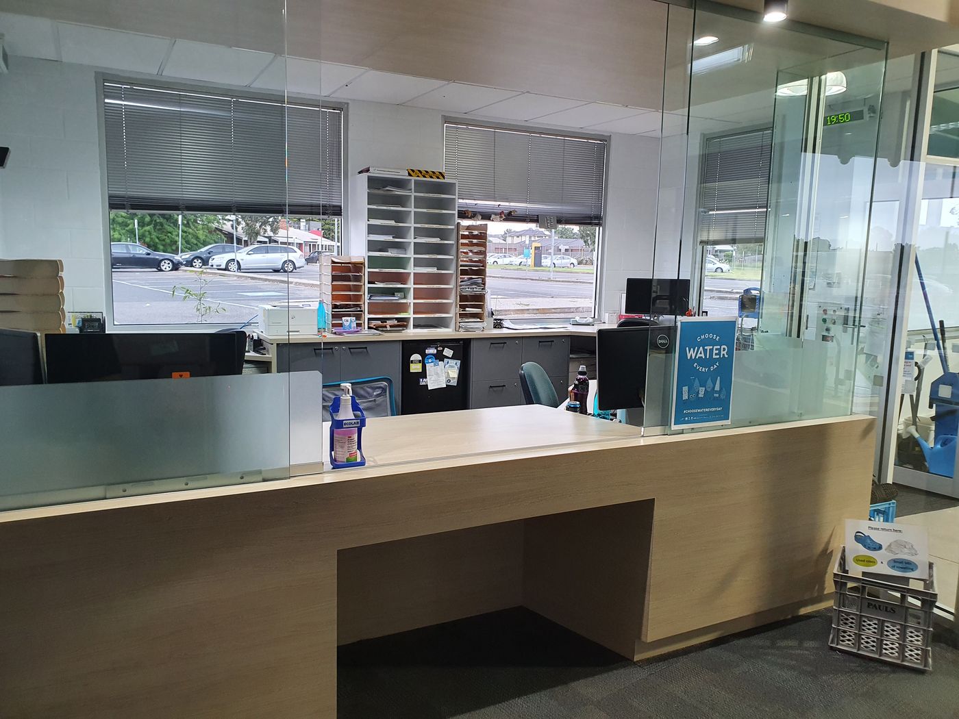The reception desk in the centre foyer